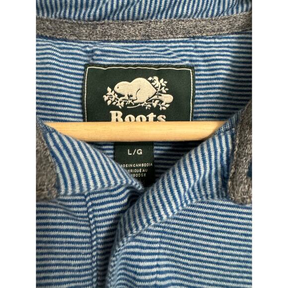 ROOTS Canada Blue Striped Polo Large - Picture 4 of 4